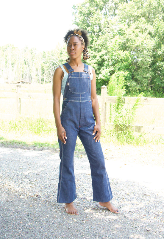 Idylwild Vintage 70s Country Dark Denim Flare Overalls