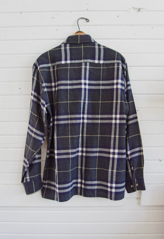 Vintage Gray & Navy Plaid Flannel