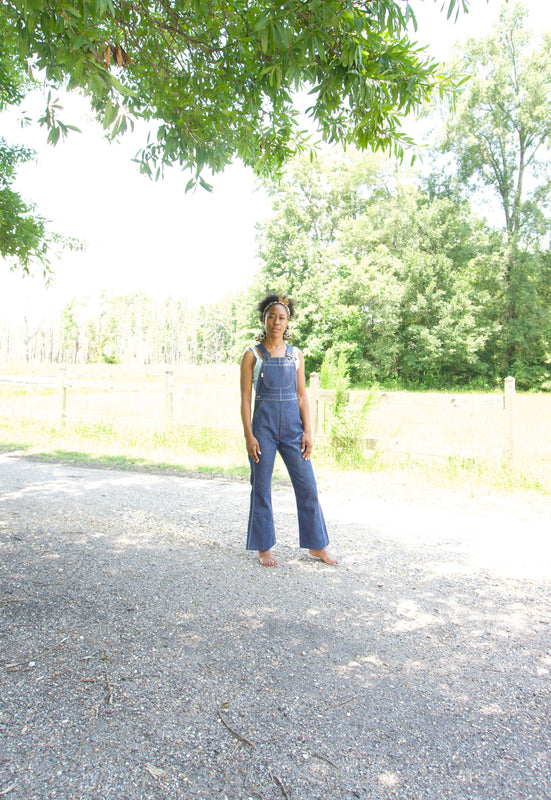 Vintage 70s Dark Denim Flare Overalls