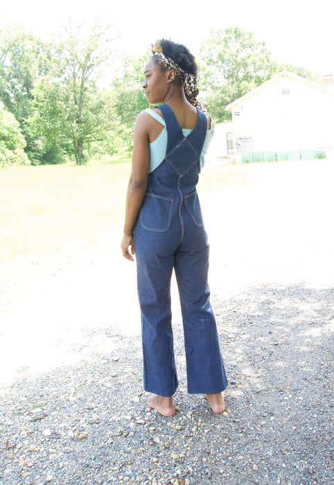 Idylwild Vintage 70s Country Dark Denim Flare Overalls