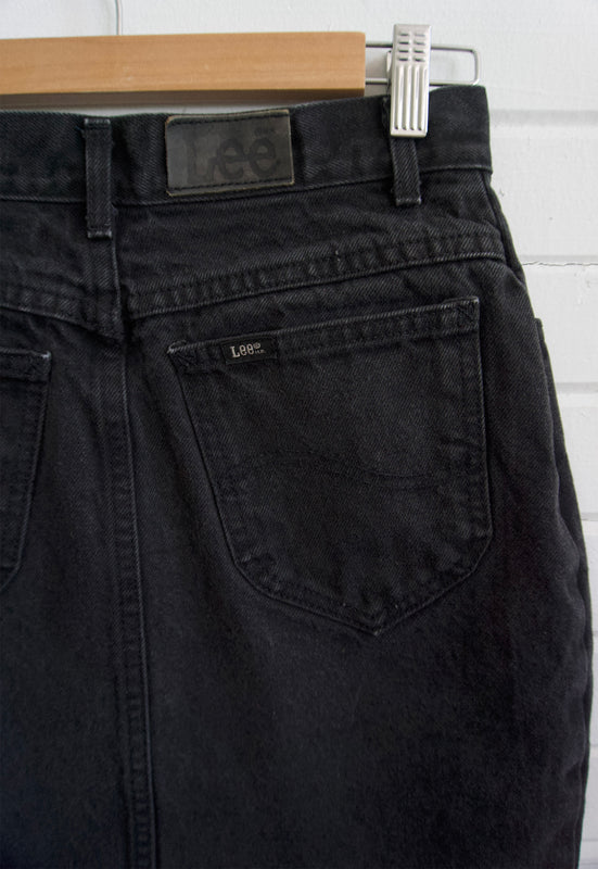 90s vintage black denim jean skirt
