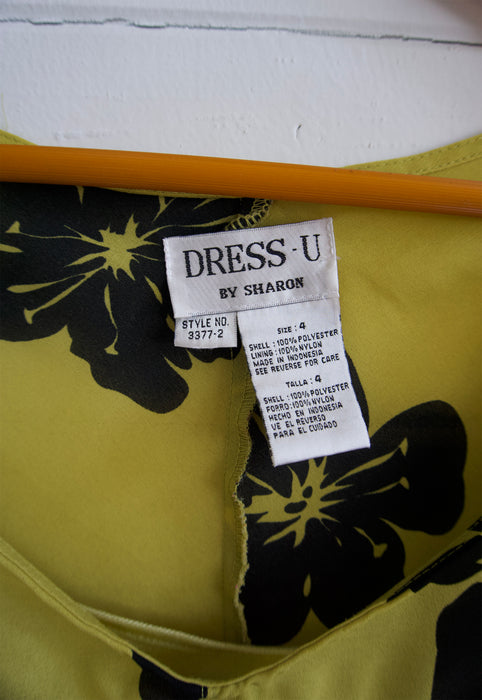 Vintage Avocado Green 2000s Hibiscus flower Dress