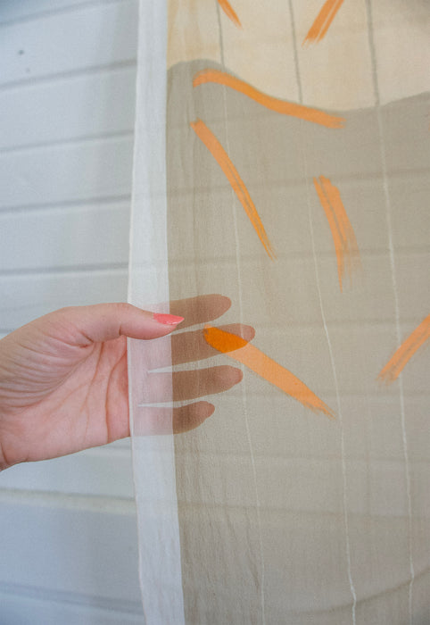 vintage 50s silk scarf abstract orange and taupe design