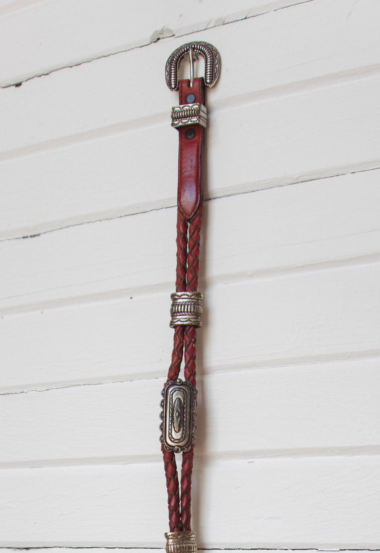 Vintage 90s Warm Brown Braided Leather Western Belt