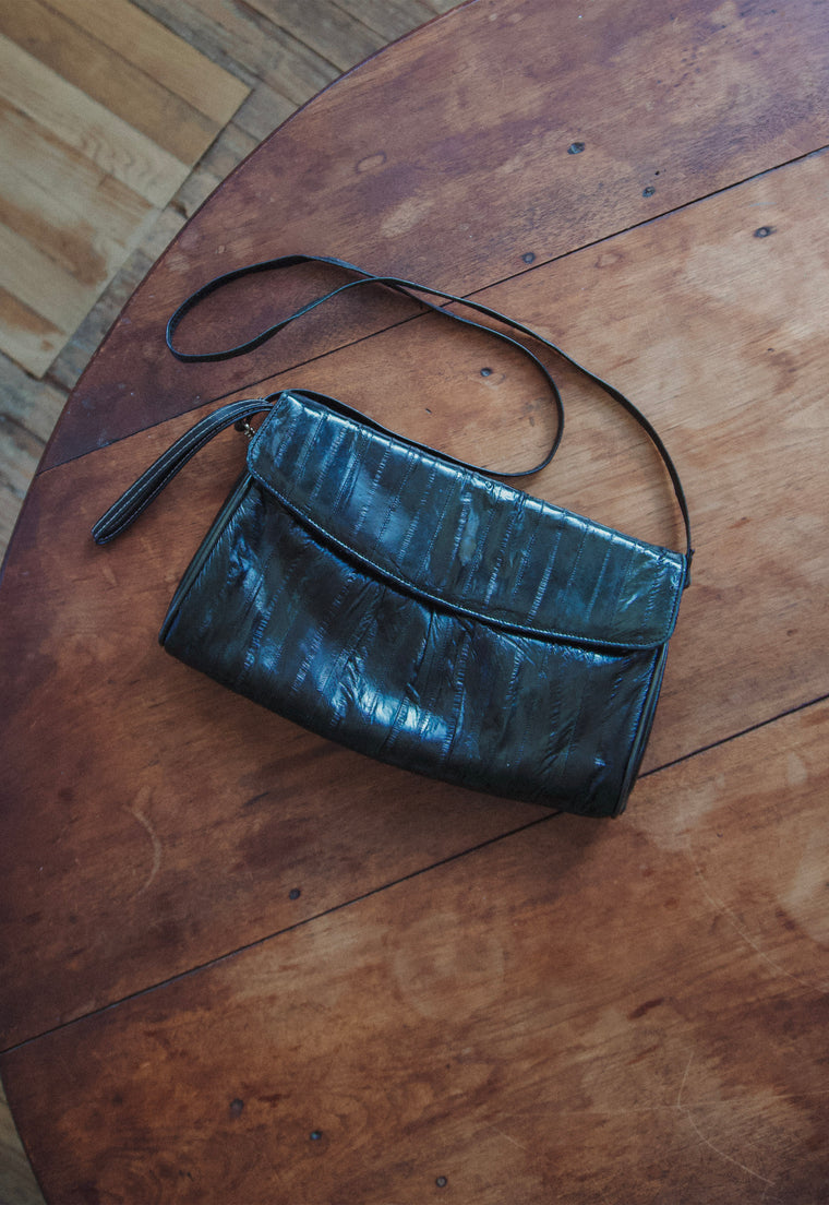 Vintage Glossy Genuine Eel Versatile Flap Purse