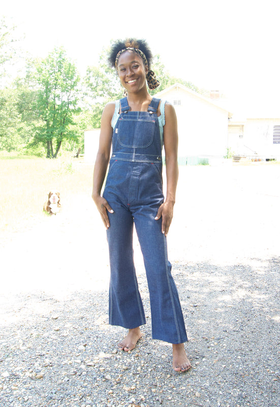 Idylwild Vintage 70s Country Dark Denim Flare Overalls
