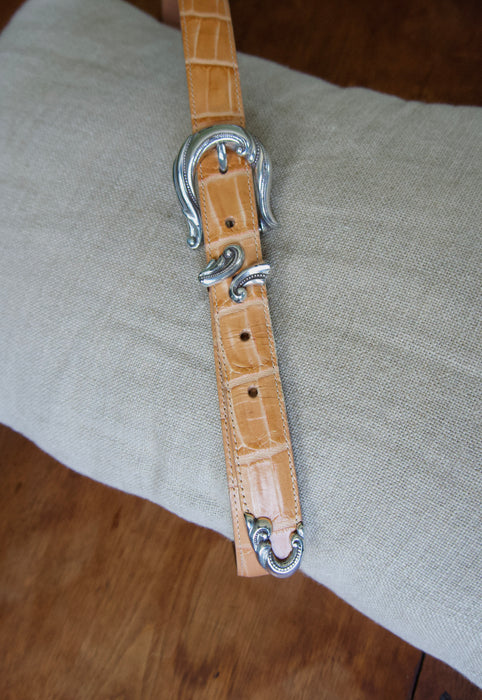 Light tan with silver hardware vintage ornate croc belt