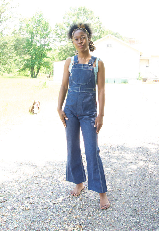 Idylwild Vintage 70s Country Dark Denim Flare Overalls