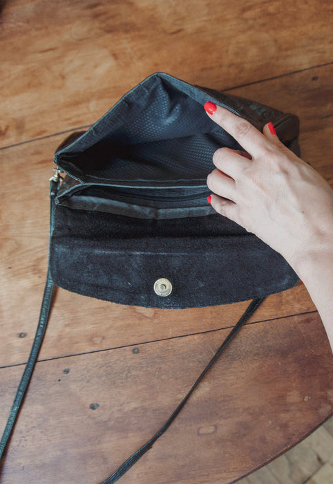 Vintage Glossy Genuine Eel Versatile Flap Purse