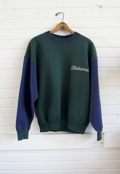 Vintage 90s Alabama Roll Tide Heart of Dixie Two Toned Hunter Green and Navy Sweatshirt