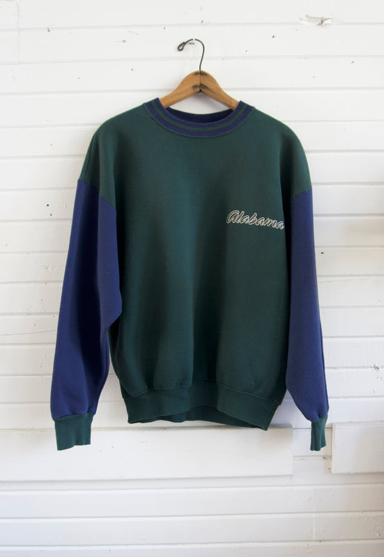 Vintage 90s Alabama Roll Tide Heart of Dixie Two Toned Hunter Green and Navy Sweatshirt