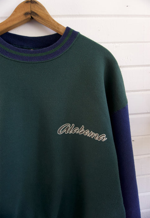 Vintage 90s Alabama Roll Tide Heart of Dixie Two Toned Hunter Green and Navy Sweatshirt