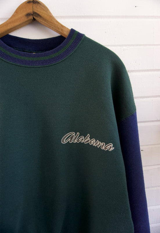 Vintage 90s Alabama Roll Tide Heart of Dixie Two Toned Hunter Green and Navy Sweatshirt