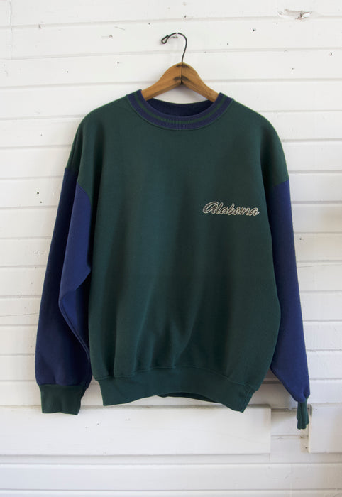 Vintage 90s Alabama Roll Tide Heart of Dixie Two Toned Hunter Green and Navy Sweatshirt
