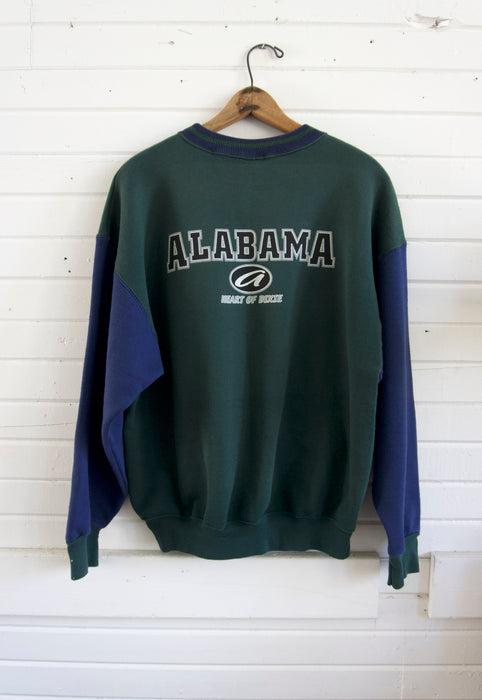 Vintage 90s Alabama Roll Tide Heart of Dixie Two Toned Hunter Green and Navy Sweatshirt