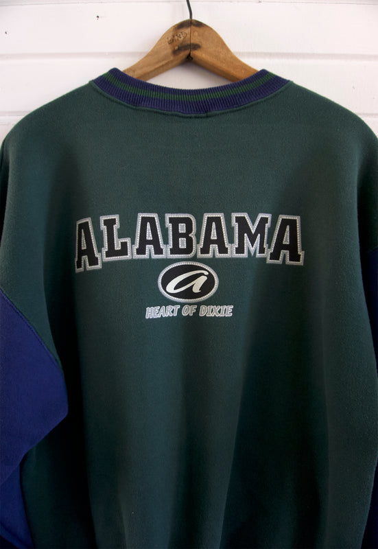 Vintage 90s Alabama Roll Tide Heart of Dixie Two Toned Hunter Green and Navy Sweatshirt