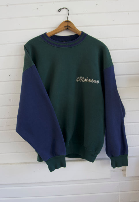 Vintage 90s Alabama Roll Tide Heart of Dixie Two Toned Hunter Green and Navy Sweatshirt