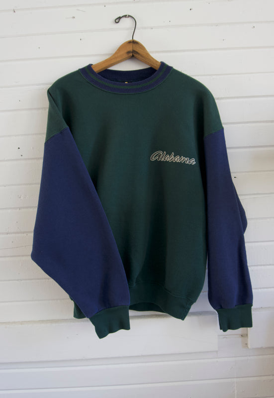 Vintage 90s Alabama Roll Tide Heart of Dixie Two Toned Hunter Green and Navy Sweatshirt