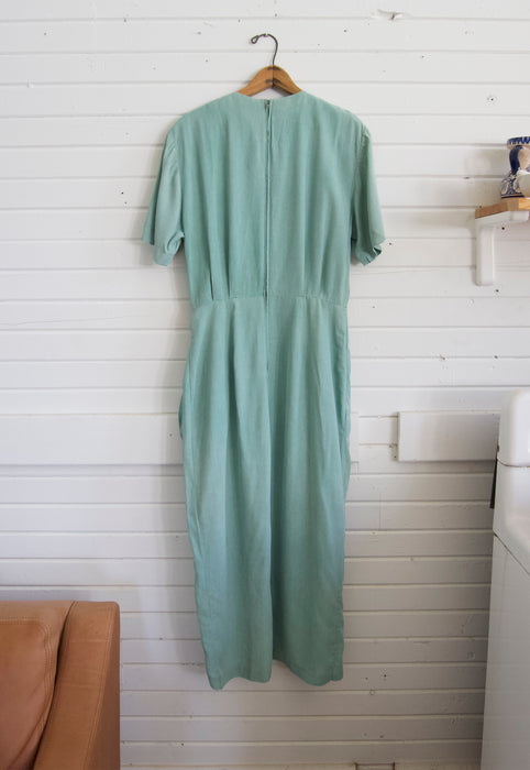 Vintage 1980's Aqua Wrap Dress with faux Turquoise Embellishment