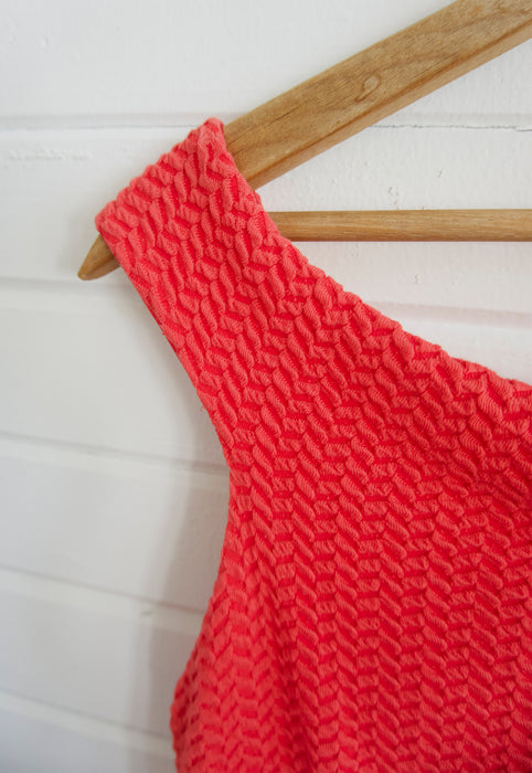Y2K bebe tomato red off the shoulder scrunch midi dress