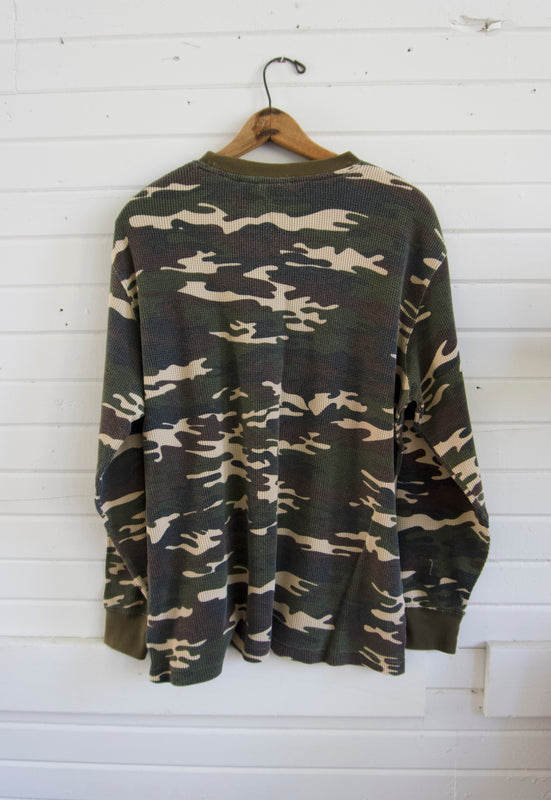 Vintage 90s Camo Thermal Waffle Shirt