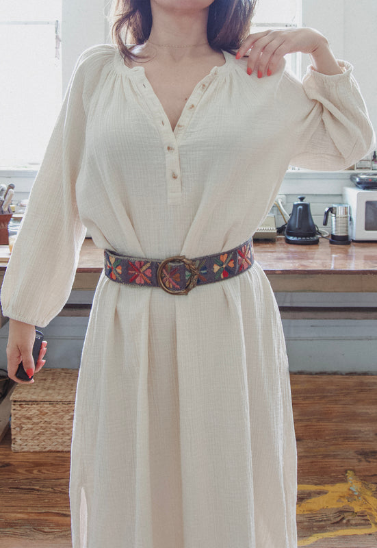 vintage Bechelli embroidered folk boho hippie san francisco 1960s denim belt with lion buckle
