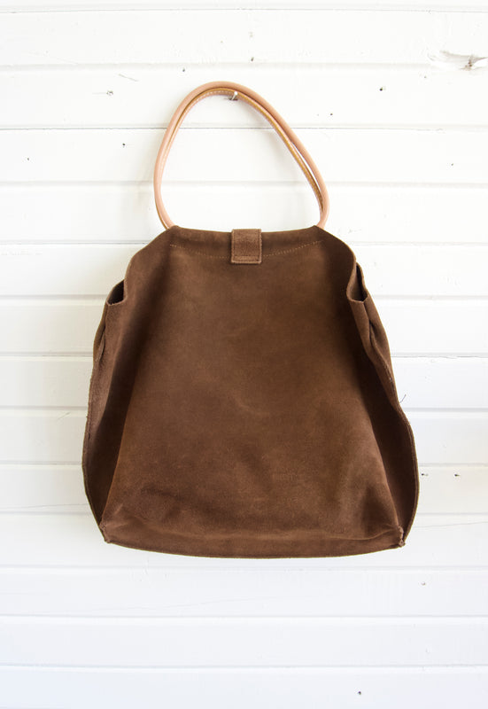 Vintage late 90s early 2000s ash brown suede hobo bag tote purse.