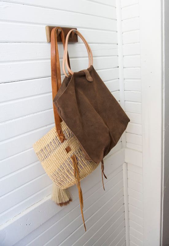 Vintage late 90s early 2000s ash brown suede hobo bag tote purse.