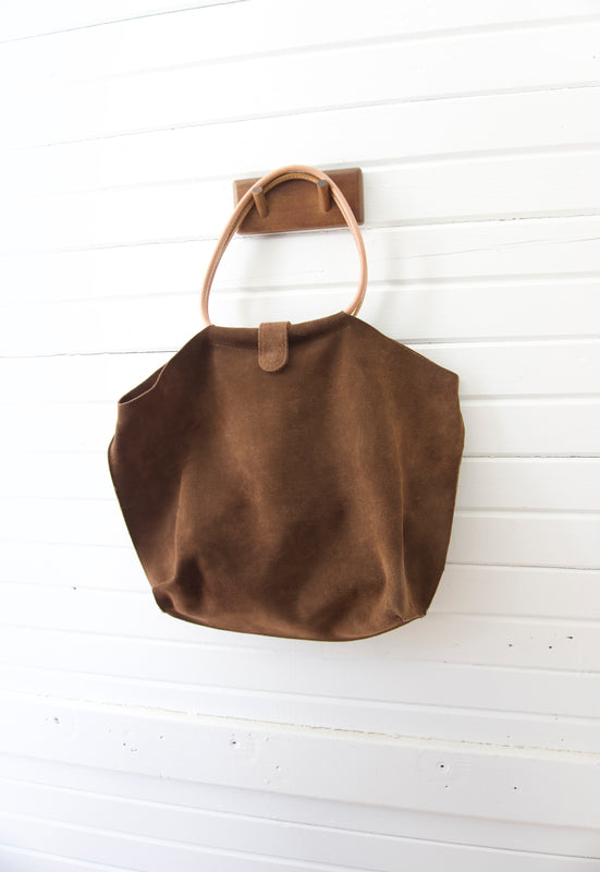 Vintage late 90s early 2000s ash brown suede hobo bag tote purse.