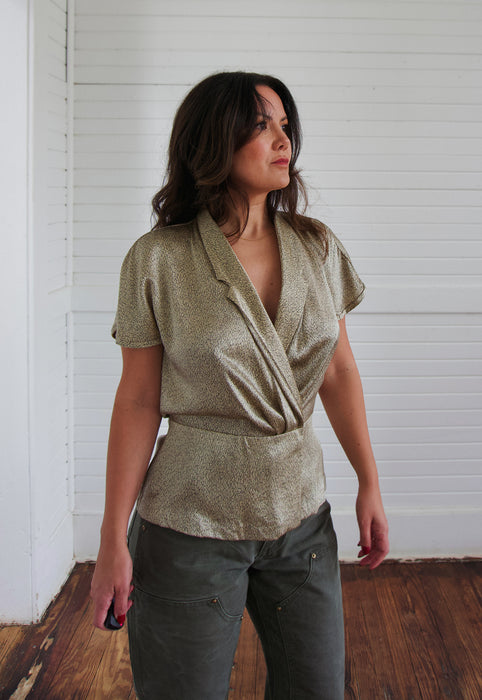 Gold Silk Charmeuse Vintage Peplum Top