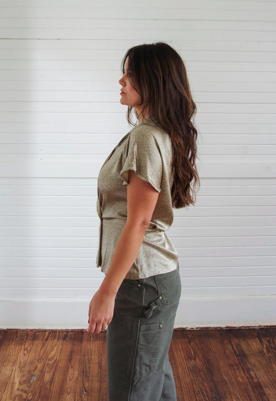 Gold Silk Charmeuse Vintage Peplum Top