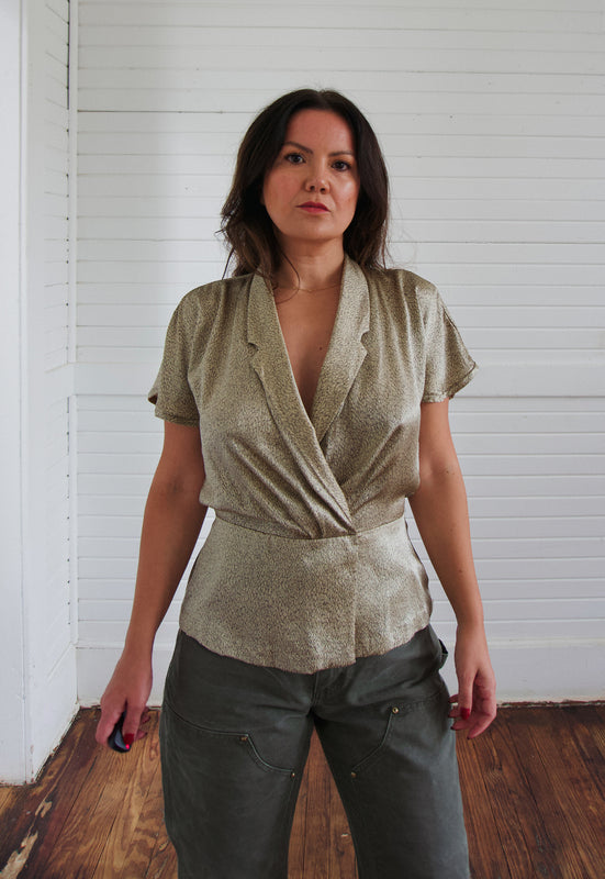 Gold Silk Charmeuse Vintage Peplum Top