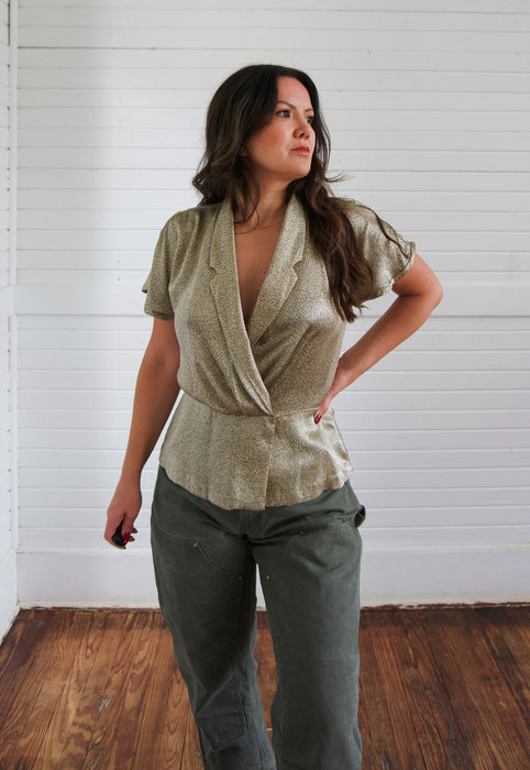 Gold Silk Charmeuse Vintage Peplum Top