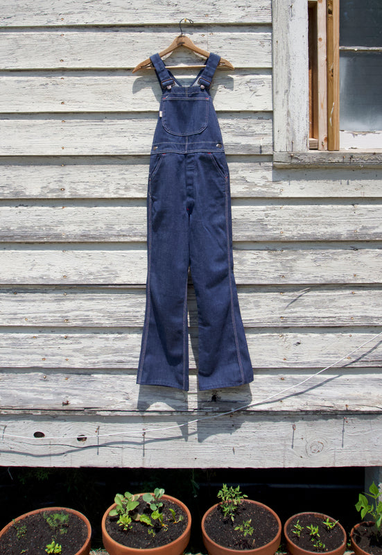 Idylwild Vintage 70s Country Dark Denim Flare Overalls