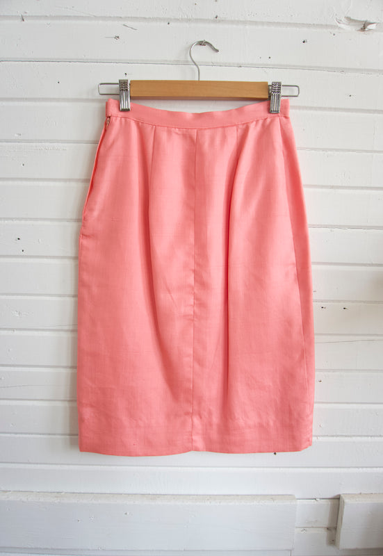 Vintage 1960s Salmon Pink Silk Jackie O Suit Set