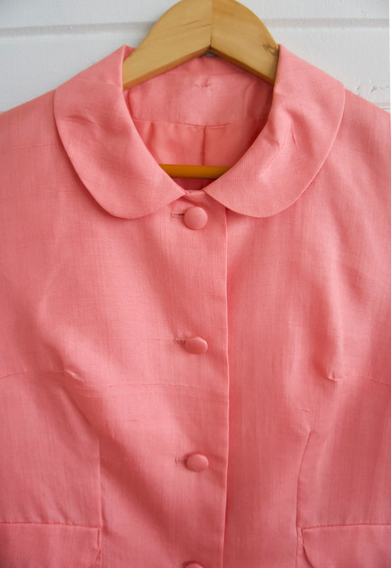Vintage 1960s Salmon Pink Silk Jackie O Suit Set