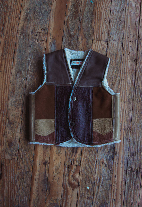Vintage Kids Leather Patchwork Shearling Vest