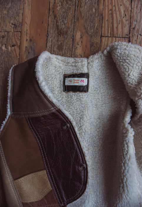 Vintage Kids Leather Patchwork Shearling Vest