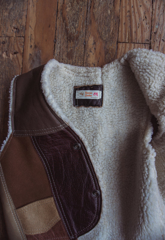 Vintage Kids Leather Patchwork Shearling Vest