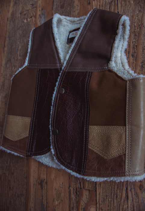 Vintage Kids Leather Patchwork Shearling Vest