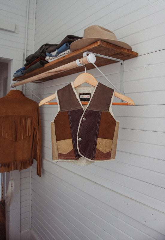 Vintage Kids Leather Patchwork Shearling Vest