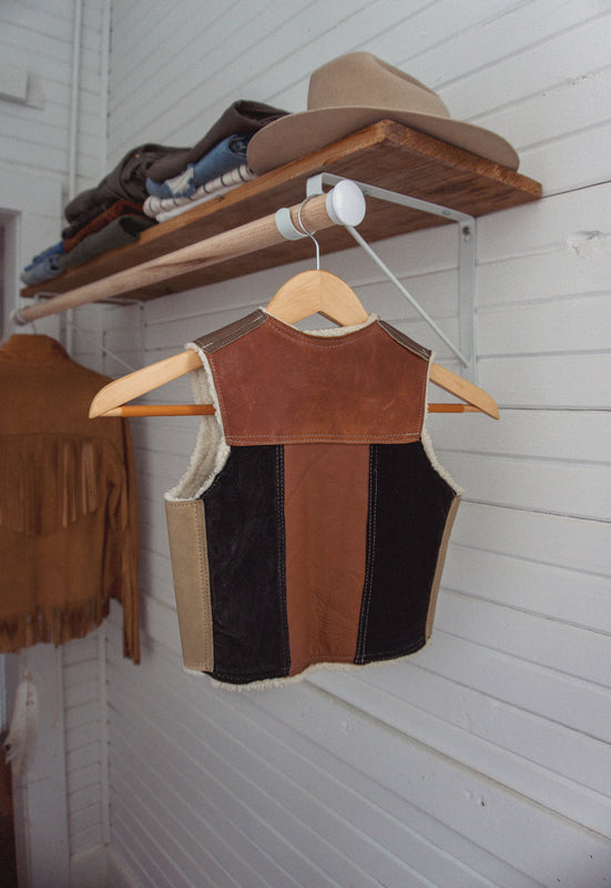 Vintage Kids Leather Patchwork Shearling Vest