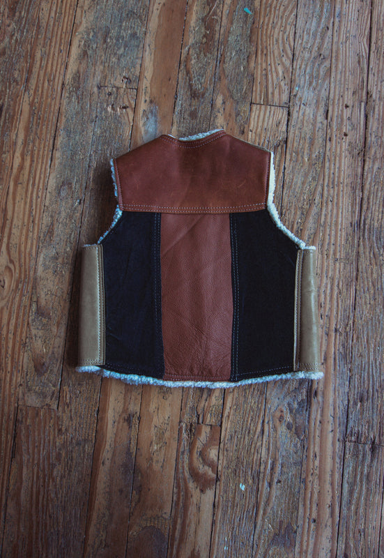 Vintage Kids Leather Patchwork Shearling Vest