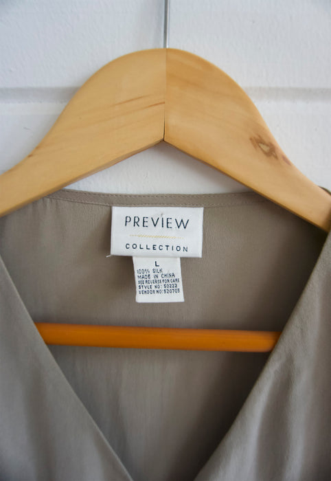 Vintage long sleeve putty silk blouse with shell buttons
