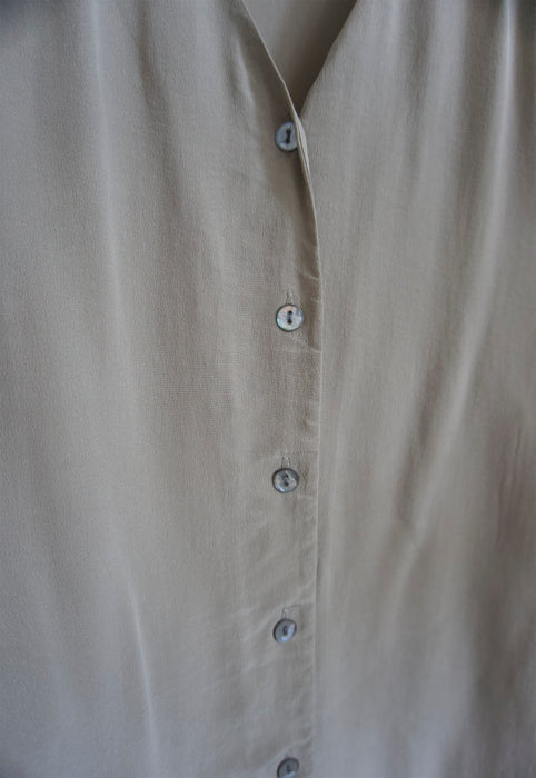 Vintage long sleeve putty silk blouse with shell buttons