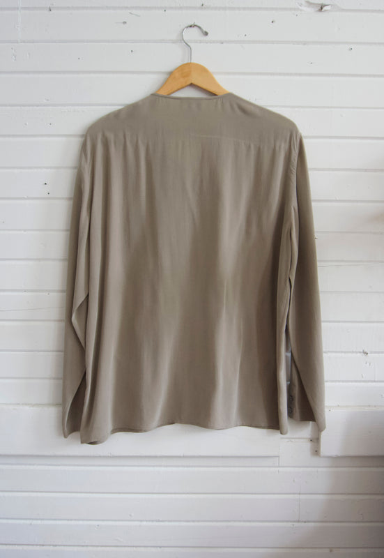 Vintage long sleeve putty silk blouse with shell buttons