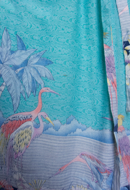 Christie Araujo Turquoise Miami Florida Vintage 70s Great Blue Heron Flamingo Dress
