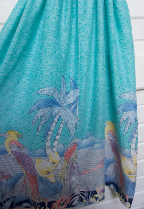 Christie Araujo Turquoise Miami Florida Vintage 70s Great Blue Heron Flamingo Dress