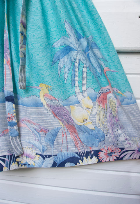 Christie Araujo Turquoise Miami Florida Vintage 70s Great Blue Heron Flamingo Dress