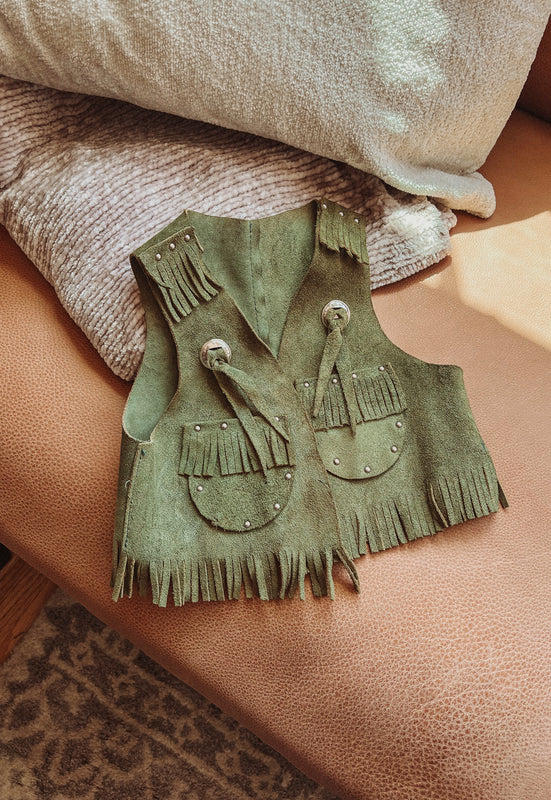 Idylwild Vintage Fringe Leather Toddler Cowboy Vest 2-3 yo